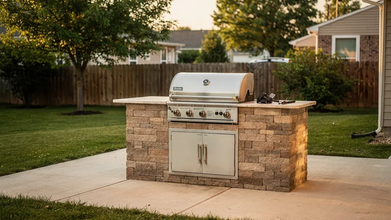 Outdoor kitchen island installed on a residential property in Buckner, MO