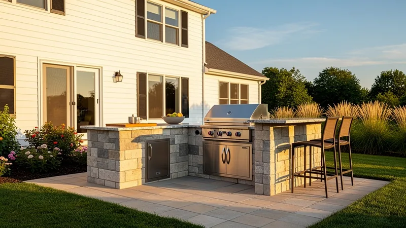 New outdoor kitchen with built-in grill island on a patio in Independence, MO
