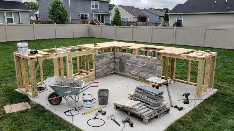 Outdoor kitchen construction on a residential lot in Odessa, MO