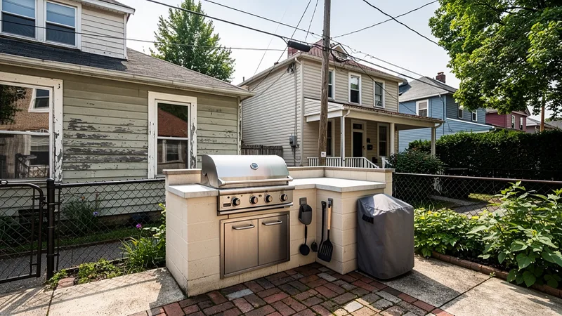 Compact built-in grill island on a patio in Sugar Creek, MO